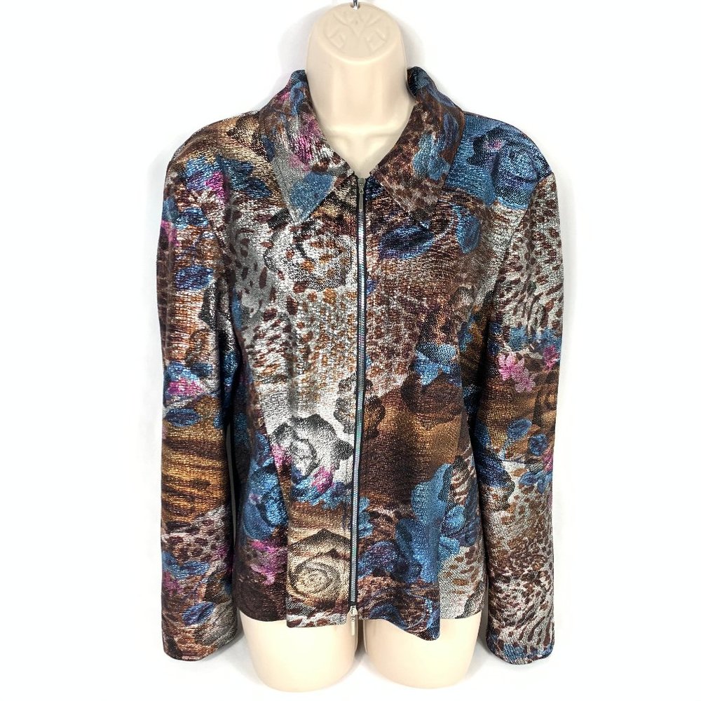 VTG Joseph Ribkoff Floral Zip Up Jacket Coat XL
